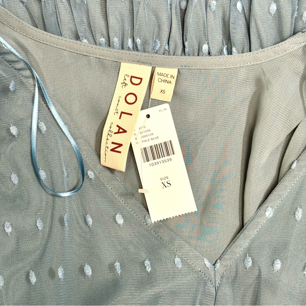 Anthropologie Dolan Bow Trim Sheer Bubble Top NWT S Blue Coquette Fairy - Picture 10 of 10